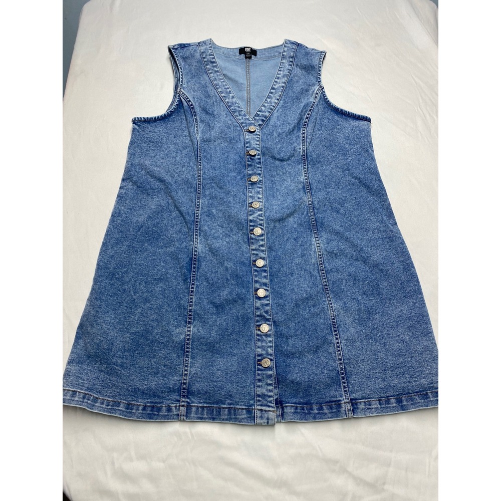 Frye Blue Denim Button Front Jumper Dress XXL Sleeveless Acid Wash Mini V-Neck